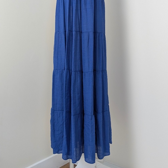 T-Bags Los Angeles Navy Maxi Dress Strapless Halter Long Floor Length Tiered - Picture 4 of 12